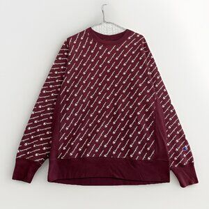 Champion Sweatshirt Mens Large L Red All Over Print Reverse Weave Spell Out Logo